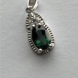 Vintage Oval Green Tourmaline and Diamond Pendant 
Repurposed
Stamped 925 RJ